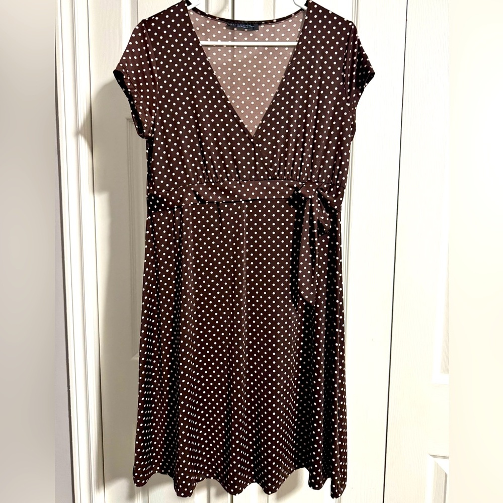 American city Women maternity Brown White Polka Dots Maxi Flutter Cap Sleeve